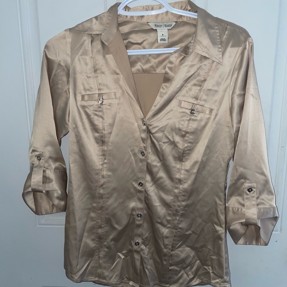 White House Black Market Gold Satin Button Down Shirt - Picture 8 of 10